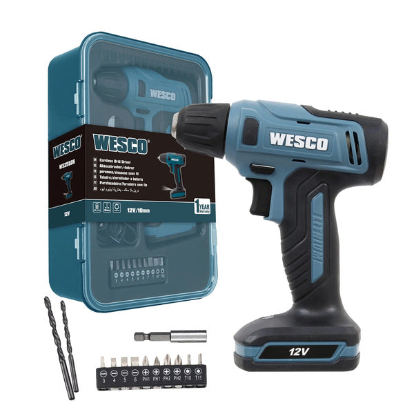 Furadeira e Parafusadeira a Bateria Wesco com Carregador e Acessórios 12V 3/8" WS2550K Bivolt