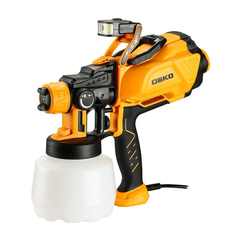 Pistola de Pintura Pulverizadora HVLP Elétrica 600W 1200ml Luz de LED com 3 Bicos e Acessórios DEKO