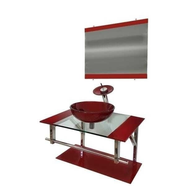 Gabinete de Vidro 60cm para Banheiro Cuba Redonda - Estônia IT Inox-Vermelho Cereja - ofertasbacanassss